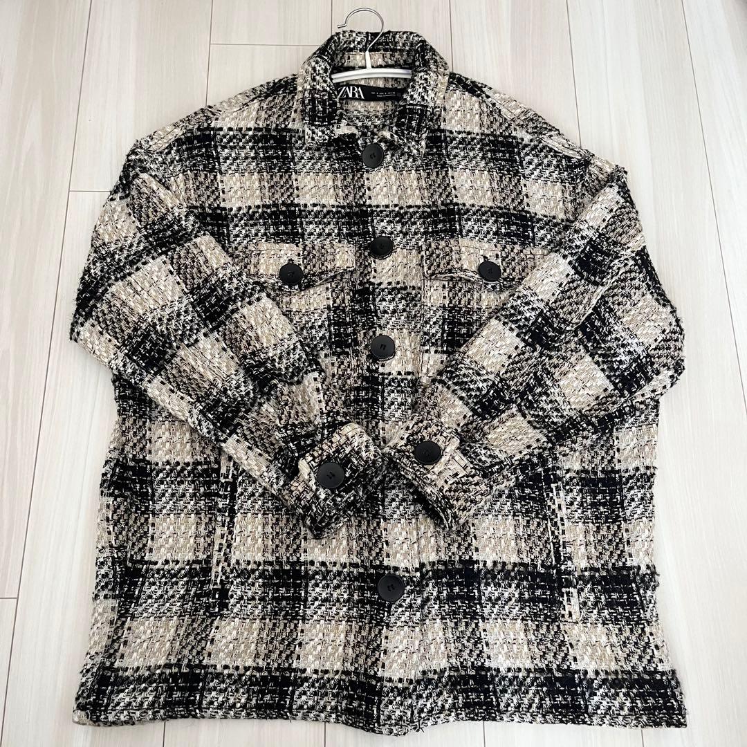 ZARA テクスチャー入りチェック柄シャツジャケット - メルカリ
