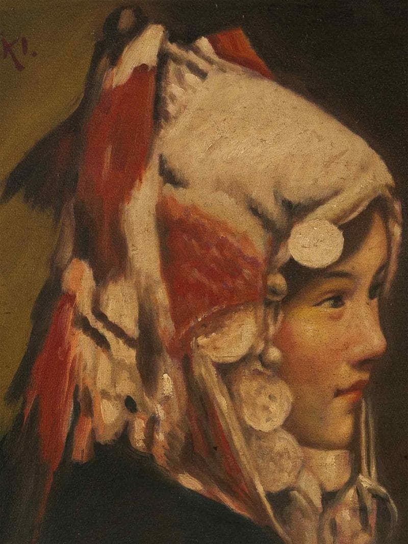 青木繁 油彩 肉筆『少数民族の少女』表サイン 裏サイン F6号 額無 b580