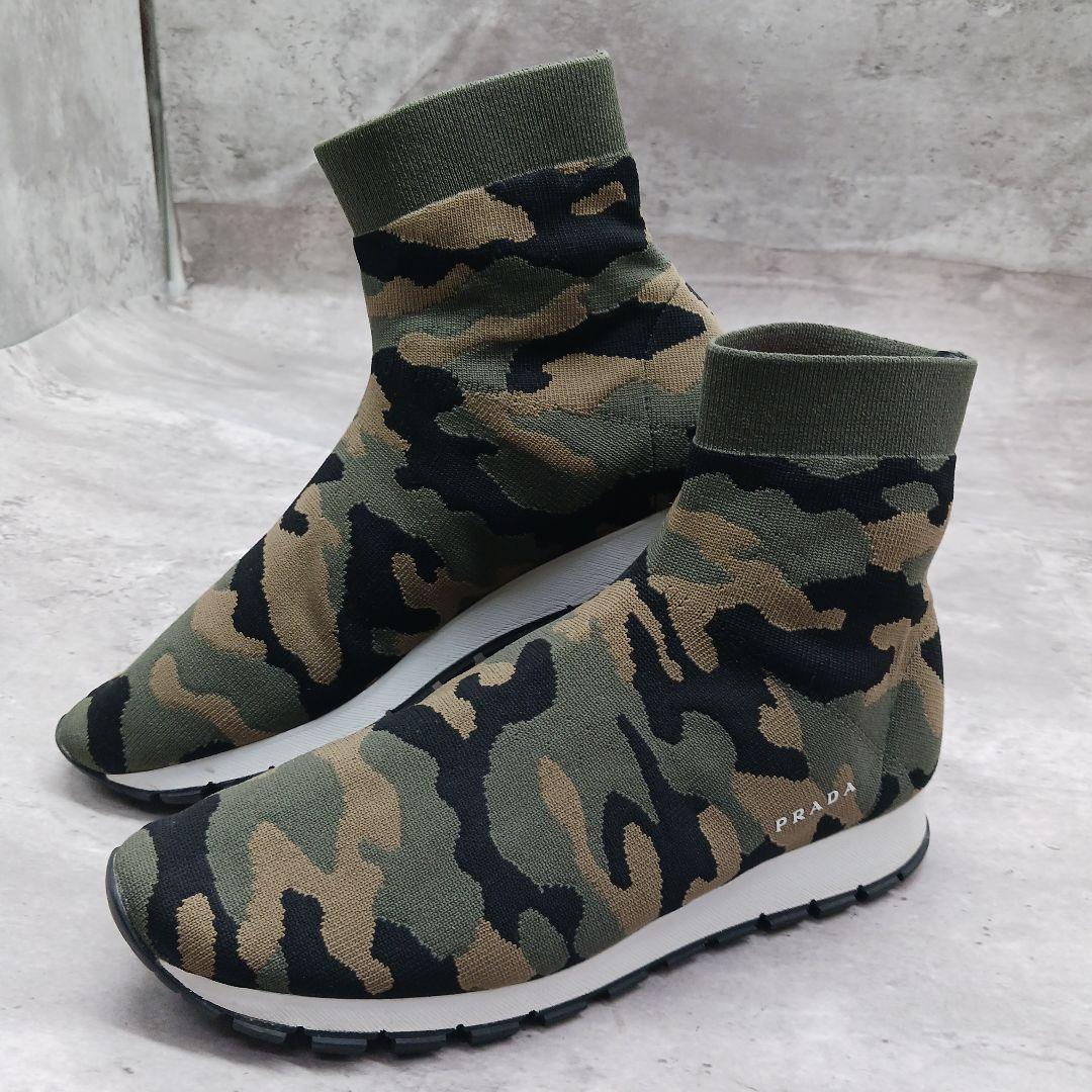 未使用級✨ プラダ ハイカット ソックスシューズ 迷彩柄 1T157L 37.5