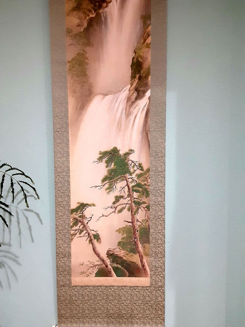 日本画、掛け軸、夏掛け、山本朝光『深山瀑布』