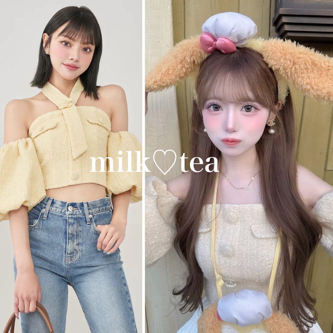 新品タグ付 ダーリッチ イエロー ホルターネックオフショルツイードトップス