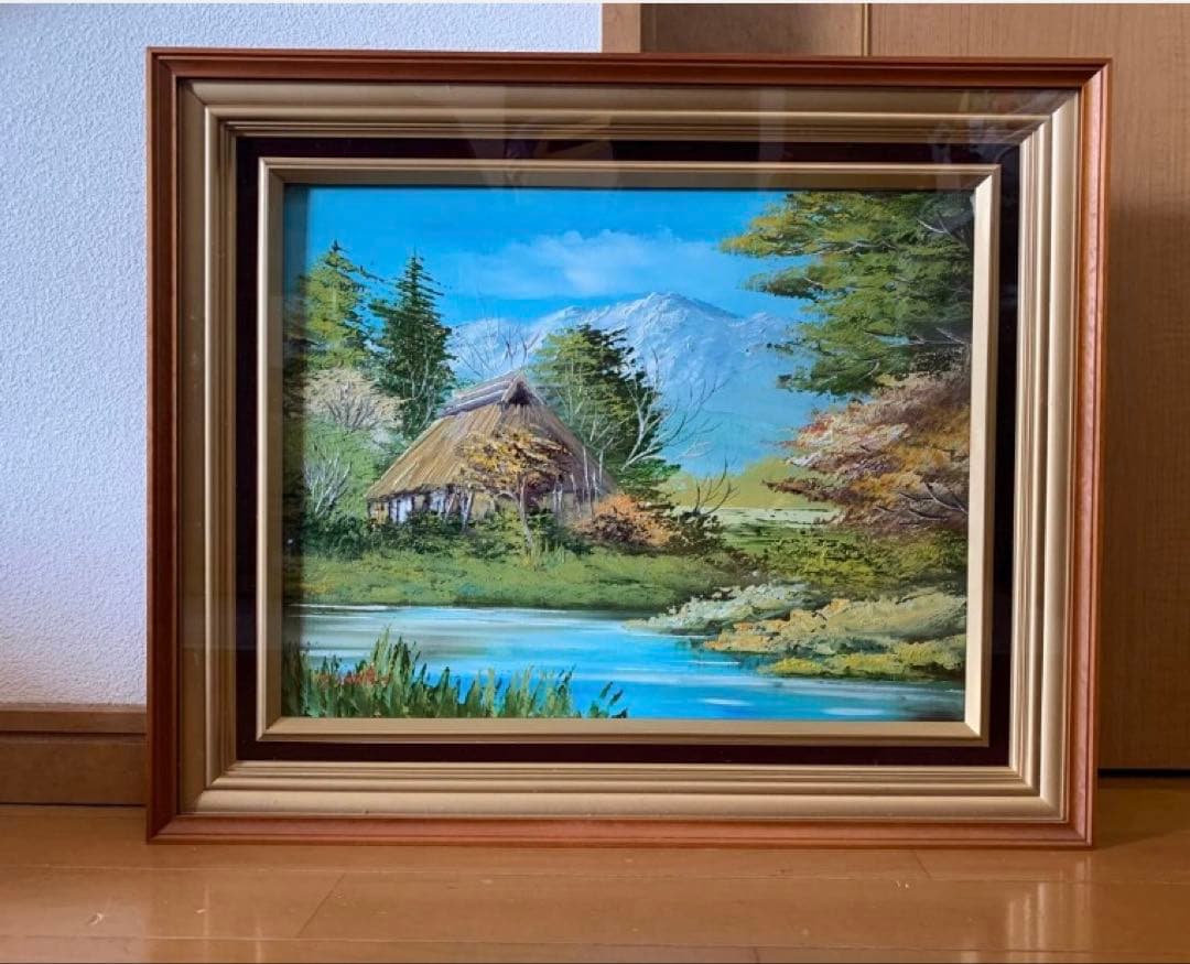 【美品】希少 沢健 作 油絵「里の民家」直筆証明書付き F6号 額縁付き
