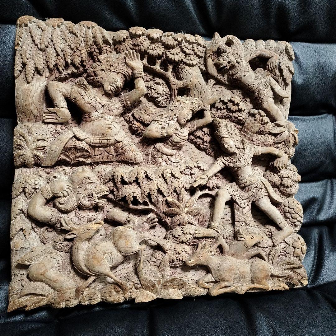 ヴィンテージ レリーフ 木彫 透かし彫り アンティーク雑貨 彫刻 民族