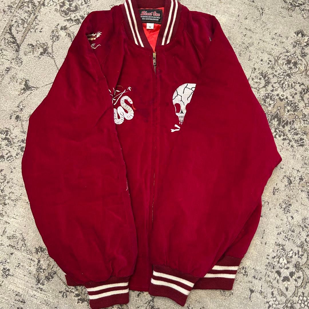 90S 別珍 SHOOT ONE ドクロ刺繍 スカジャン Мサイズ 赤 - メルカリ