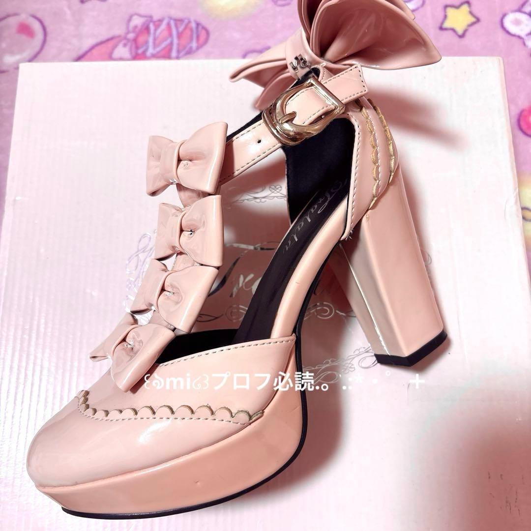 激希少♡トゥララ 4連ビッグリボンパンプス ロリータ 姫ギャル ピンク