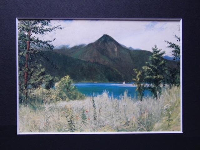 岡田三郎助、【河口湖畔】、希少な大判額装用画集より、美品、日本人画家