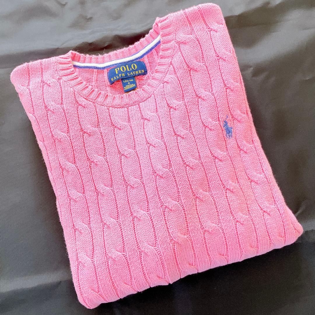 美品✨ポロラルフローレン 大きめLサイズ ピンク ケーブルニット セーター 長袖
