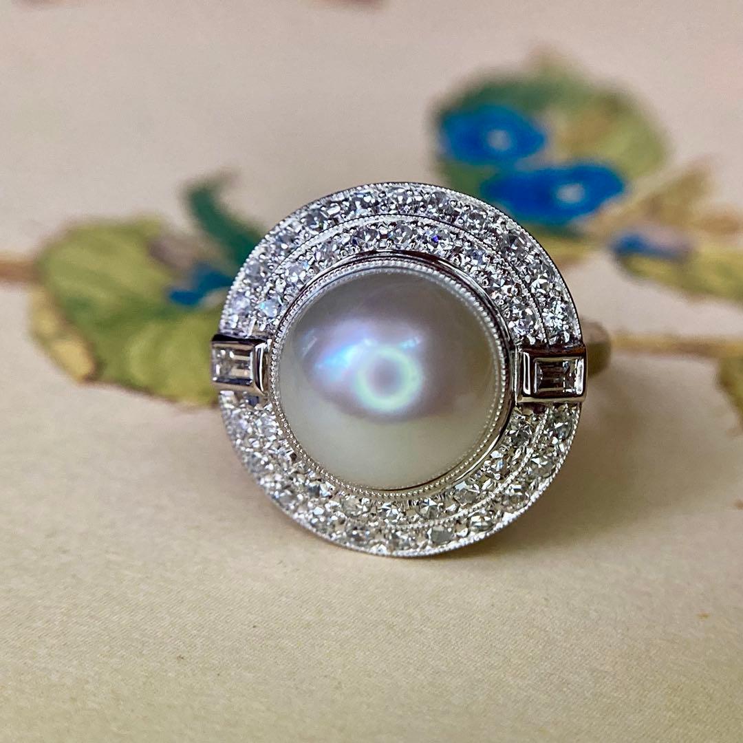昭和初期　pm900 白蝶パール　ダイヤモンド　昭和レトロ　指輪　リング
