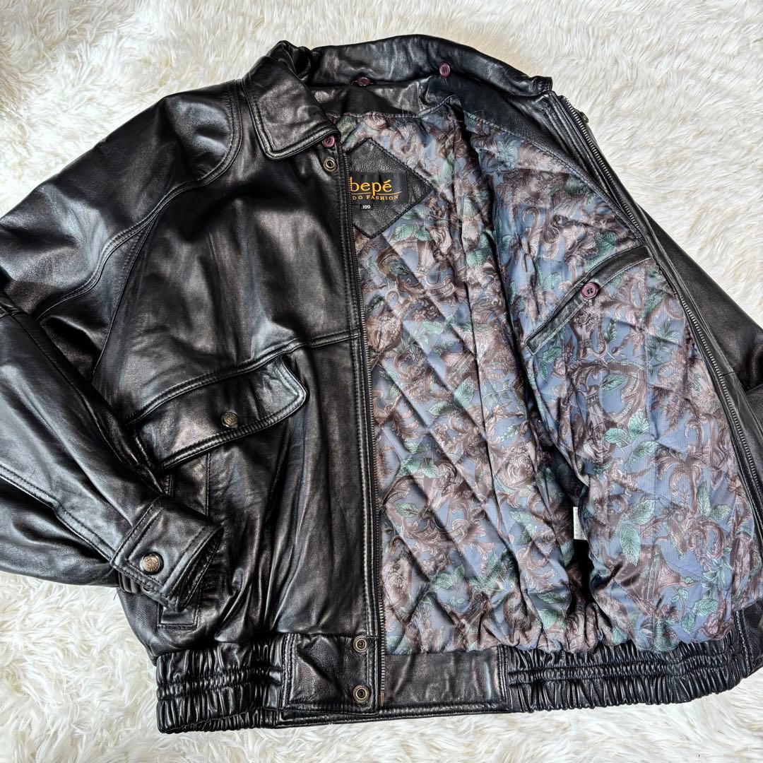 vintage】羊革 本革ラムレザーシングルライダースジャケット ブラック