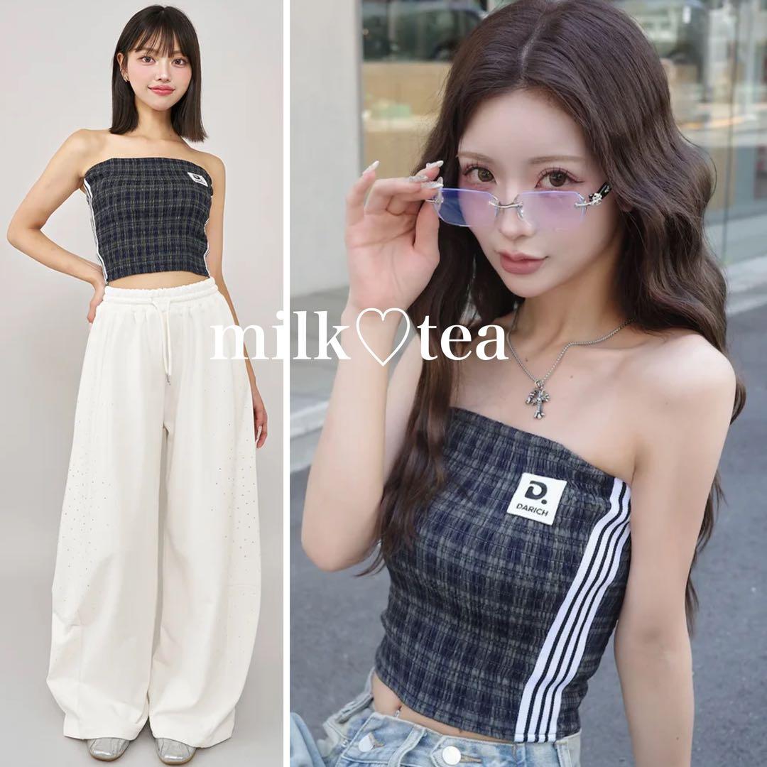 新品タグ付き ダーリッチ リメイクライクチェックベアトップ グリーン