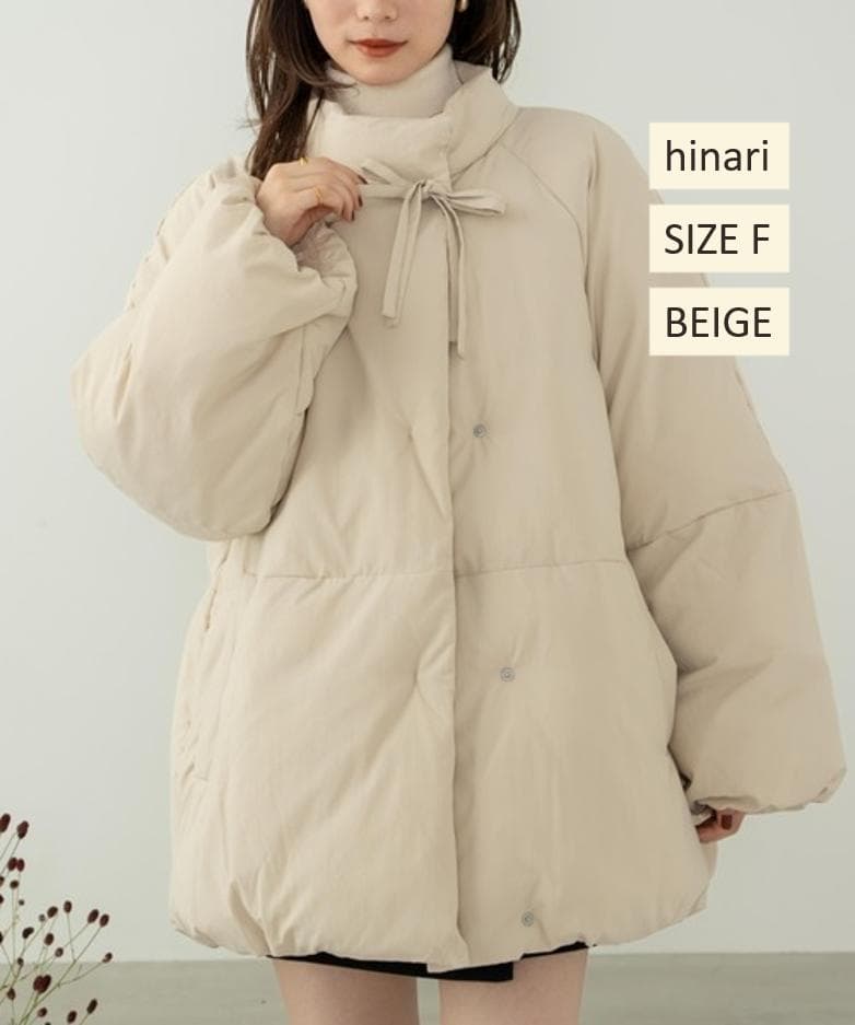 【試着のみ✨】hinari 中綿リボンミドルコート FREE ベージュ hinari（ヒナリ）の「中綿リボンミドルコート（ブルゾン）」 - WEAR