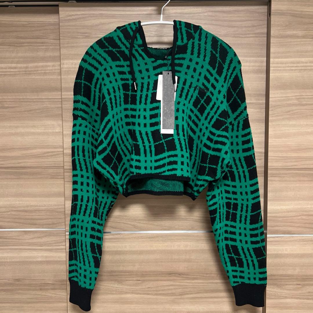 【新品未使用タグ付】PAMEO POSE グリーン チェック ニットフーディ