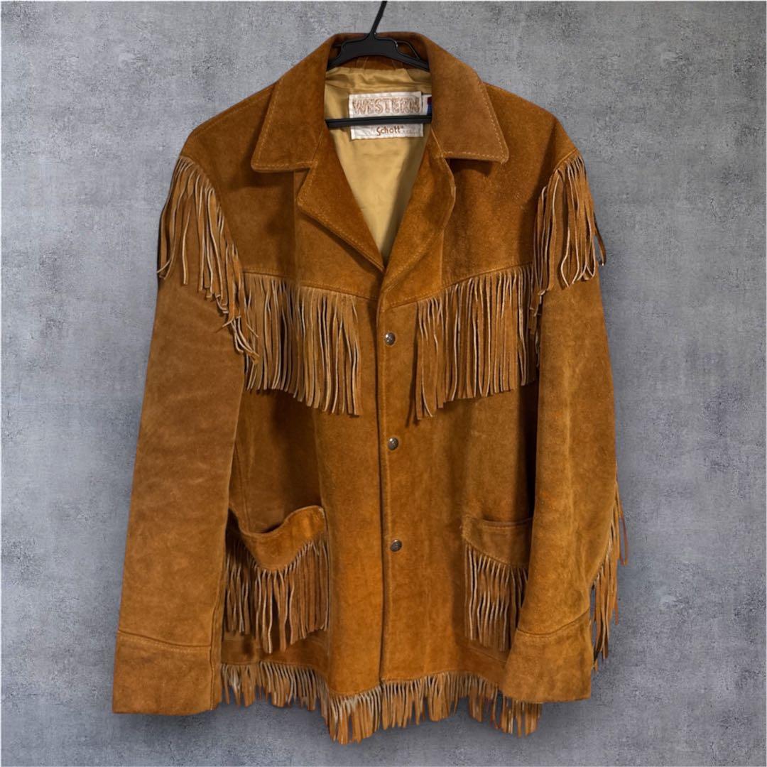 Schott WESTERN フリンジ スエードジャケット USA製 42 茶