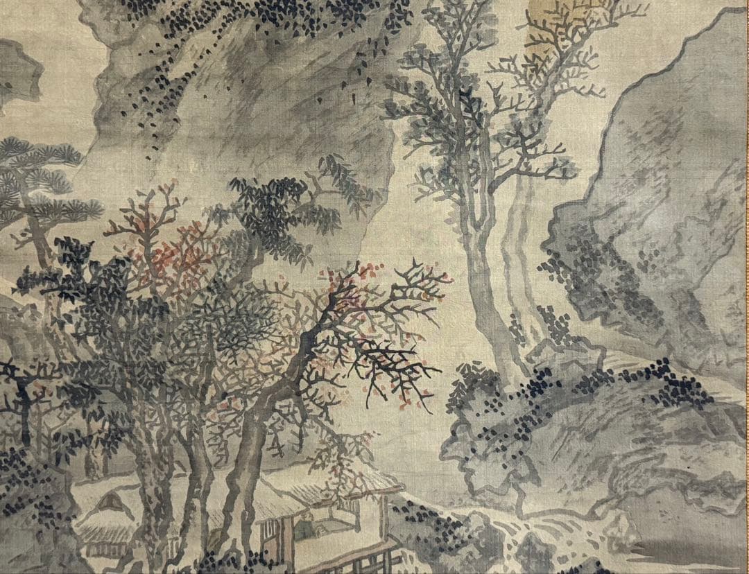 立原杏所筆 絹本肉筆 淡彩山水 古美術 掛軸 共箱 送料込み250902