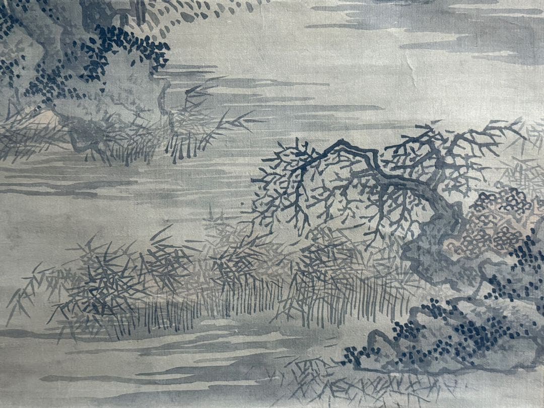 立原杏所筆 絹本肉筆 淡彩山水 古美術 掛軸 共箱 送料込み250902