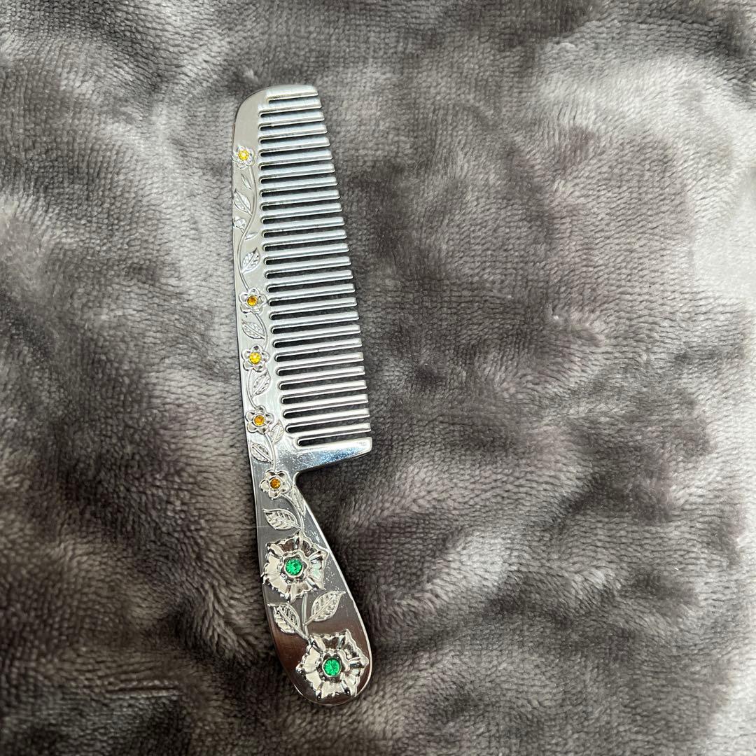 花柄エングレービング ステンレスコーム 約18cm 高級コーム　アンティーク品