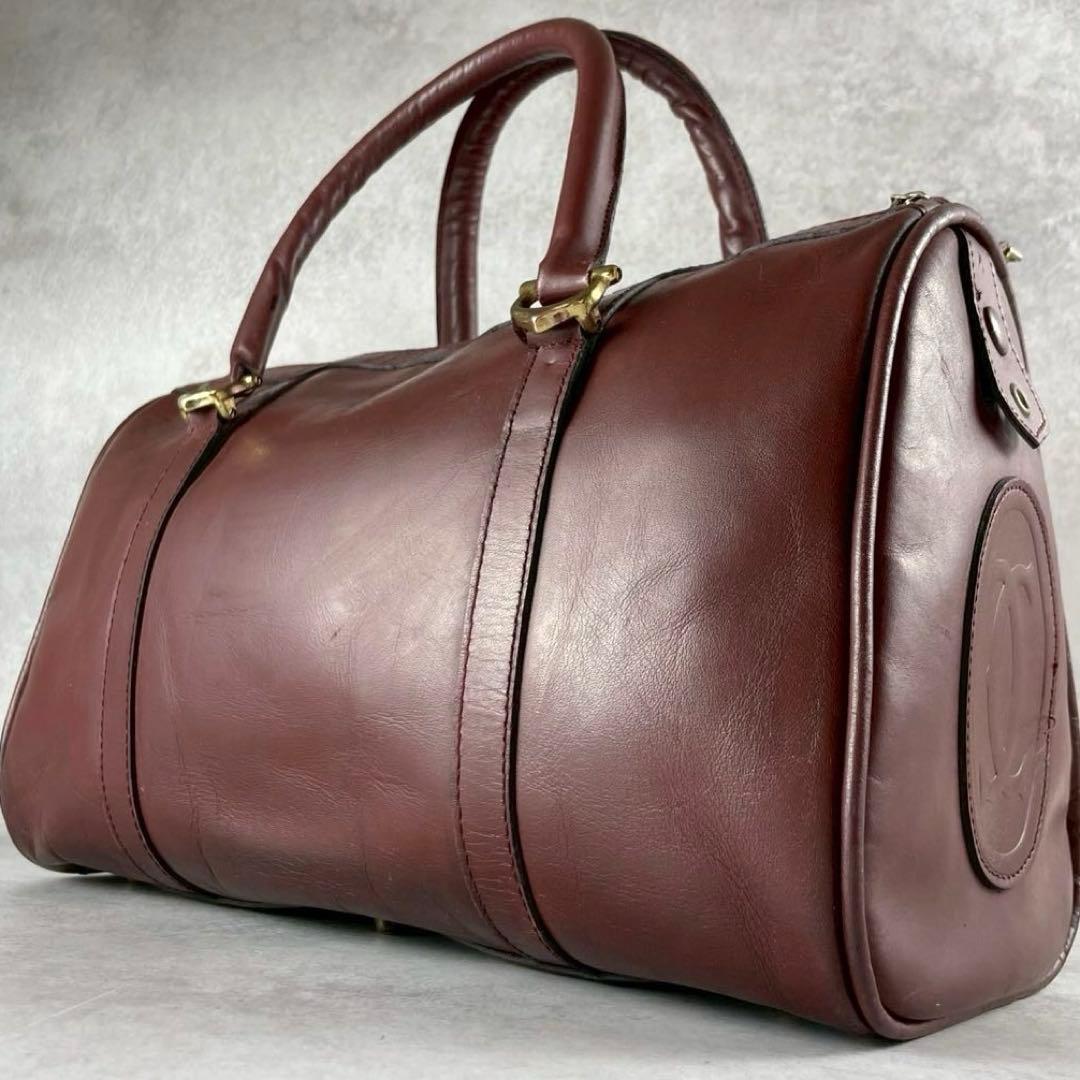 【美品✨】カルティエ ミニボストン バッグ ゴールド金具 ボルドー