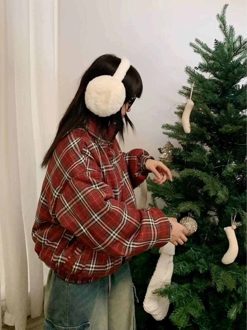 リバーシブル チェックダウンジャケット