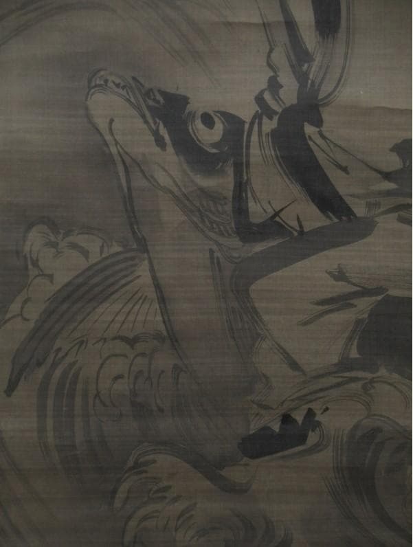 真筆】☆狩野探幽 『宮内卿法印』琴高仙人図 ☆肉筆絹本 狩野派 検