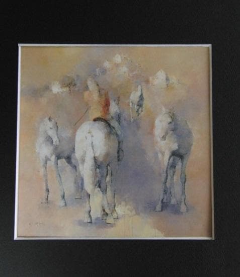 大歳克衛、【馬のいる景】、希少な大判額装用画集より、美品、日本人画家