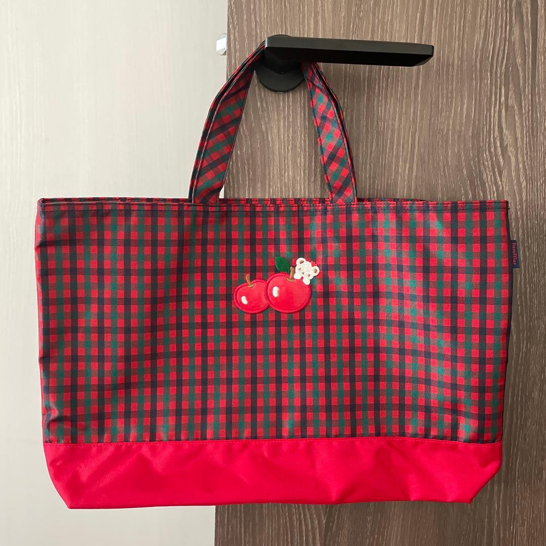 familiar ファミリア 赤チェック レッスンバッグ トートバッグ - メルカリ