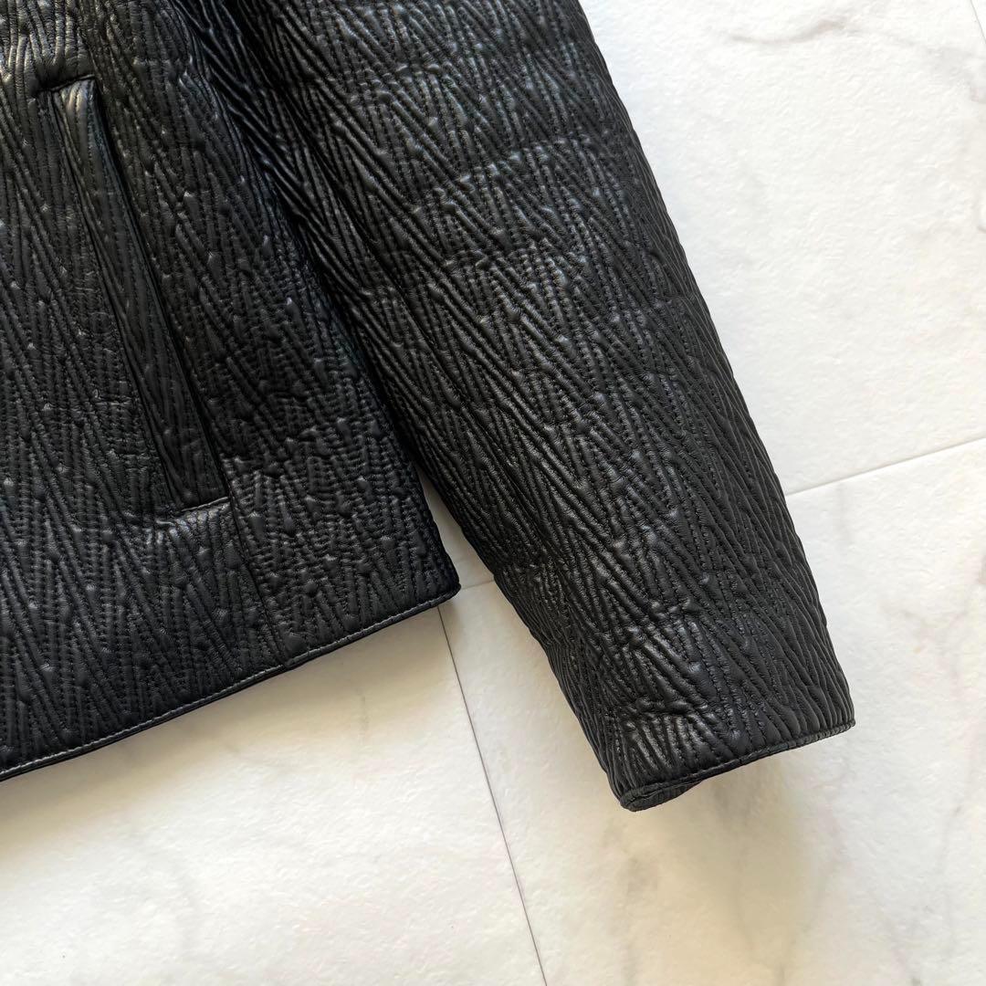 美品 アルマーニコレツィオーニ キルティング ラムレザー ブルゾン 黒