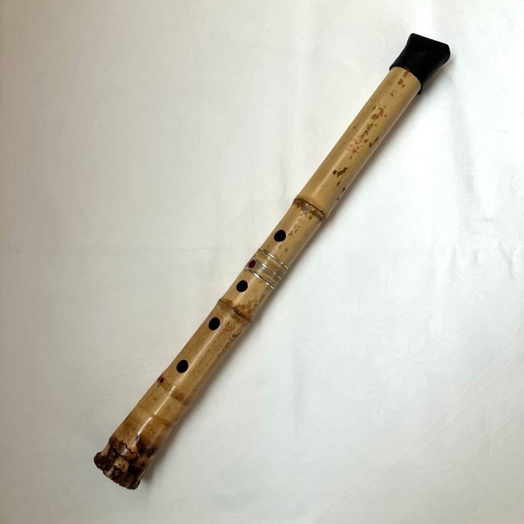 尺八1尺六寸管　本体 竹製 7孔　歌口キャップ、袋付き