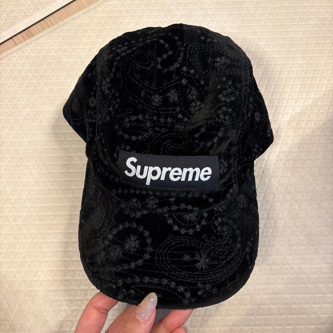 Supreme ブラック パターンキャップ