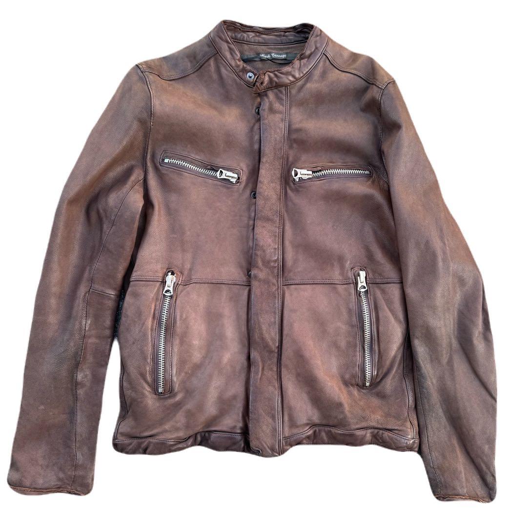 ママもん　ナノユニバース　ライダースジャケット サイズ48 NANO universe（ナノ・ユニバース） 革ジャン ライダース バンドカラー