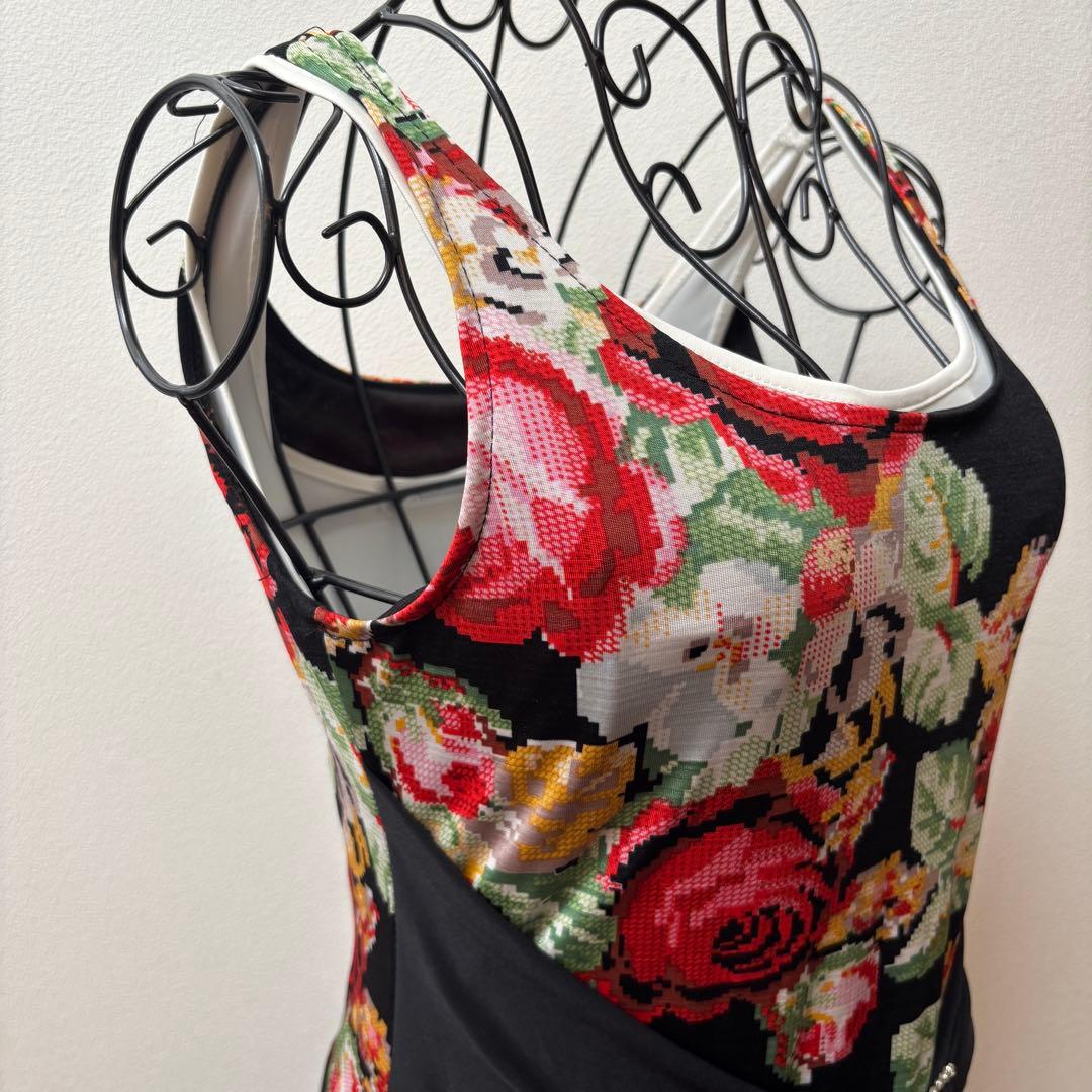 美品】イチオク 社交ダンス ドレス ワンピース 花柄 ローズ ティアード