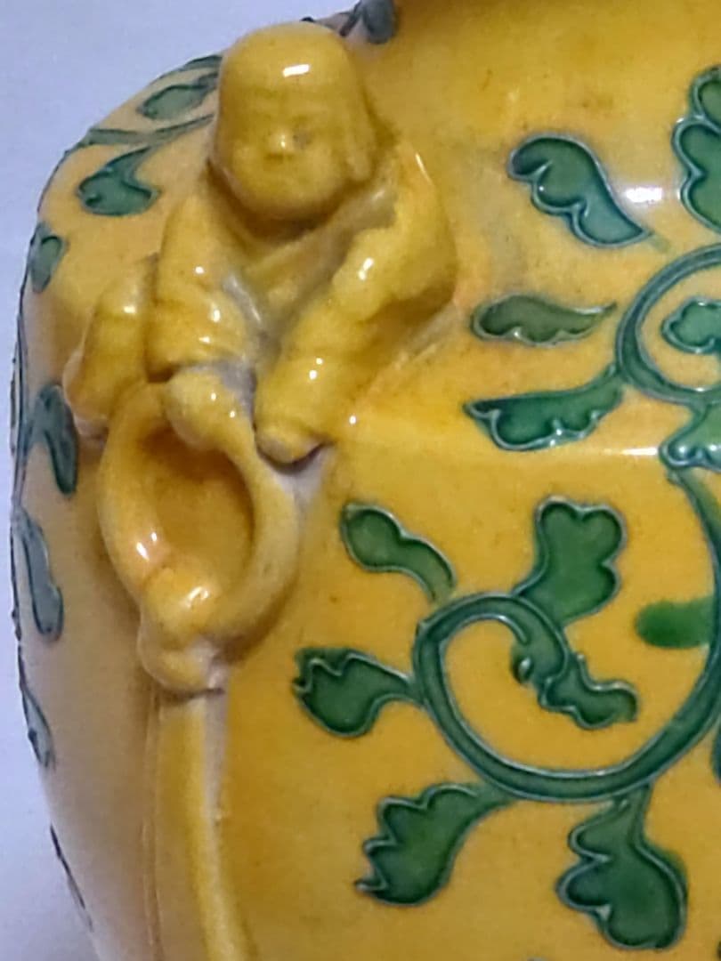 古玩 南紀男山焼 交趾唐草文 花入 古箱入