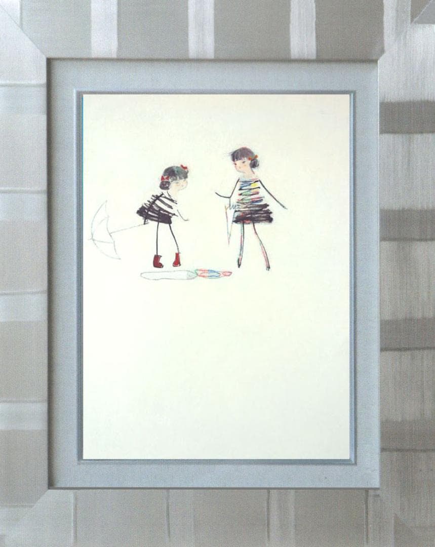 油絵 絵 絵画インテリア 額付(銀) F4-040314 子供たち 雨あがり