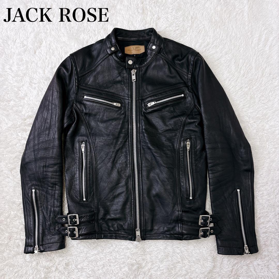 美品　ジャックローズ　シングルライダースジャケット　ラムレザー　ベルト　短丈　M