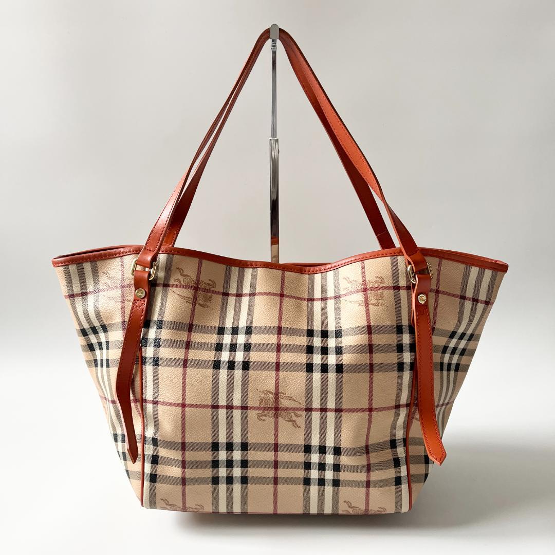 バーバリー ノバチェック シャドーホース オレンジ PVCトートバッグ