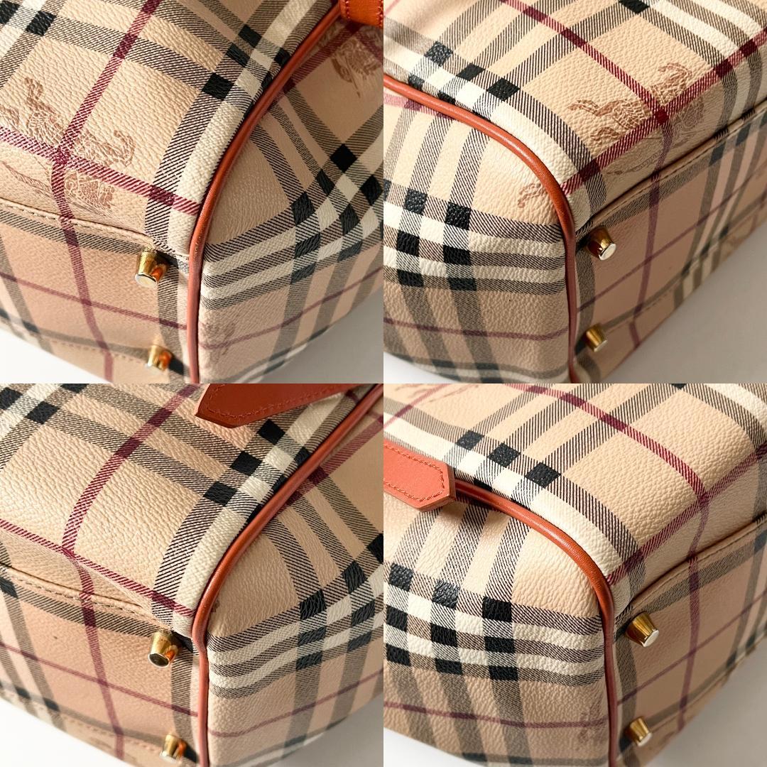 バーバリー ノバチェック シャドーホース オレンジ PVCトートバッグ