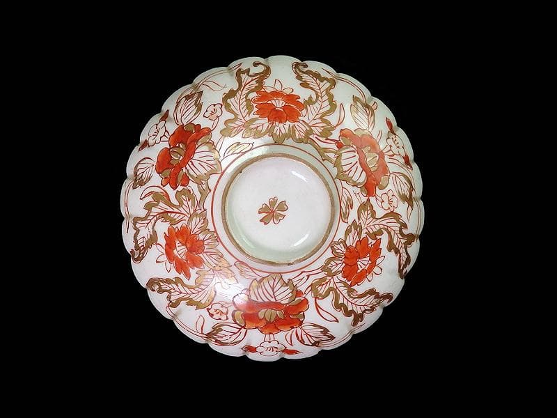 古伊万里 金襴手 輪花 花に柘榴の図 蓋付き深鉢 菓子鉢 E866AS-COk