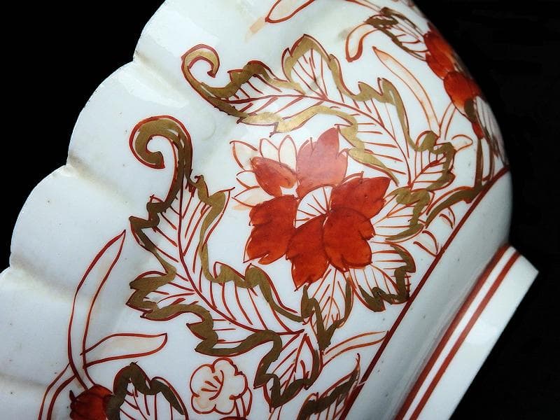 古伊万里 金襴手 輪花 花に柘榴の図 蓋付き深鉢 菓子鉢 E866AS-COk