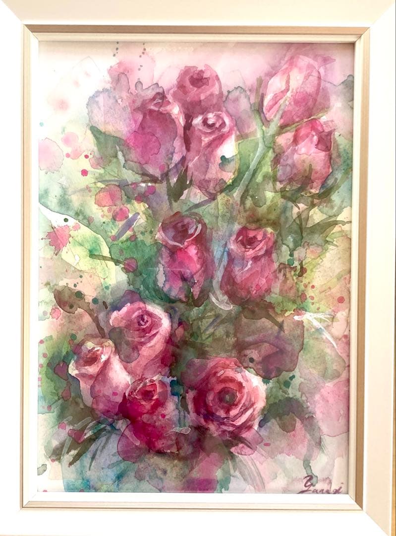 水彩画 原画 バラの花束 - メルカリ