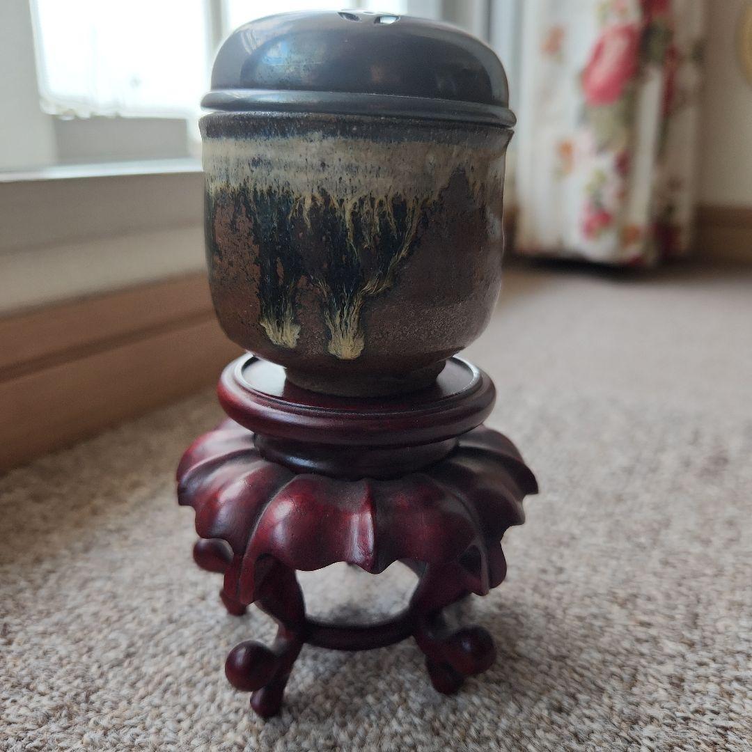 朝鮮唐津銀蓋付香枦