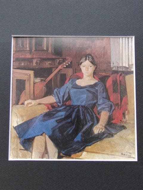 小磯良平、【若い娘の肖像】、希少な大判額装用画集より、美品