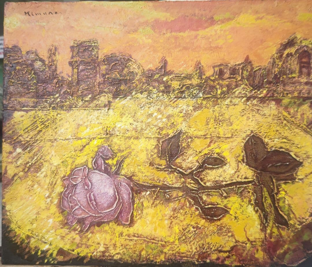 木村二朗、薔薇の心象風景、８号油彩、封蝋的マチエル 松本富太郎「薔薇」油絵・F4号 絵画買取・販売の小竹美術