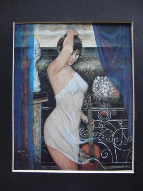 田口正子、【風と花】、希少な画集画、新品高級額 額装付、状態良好