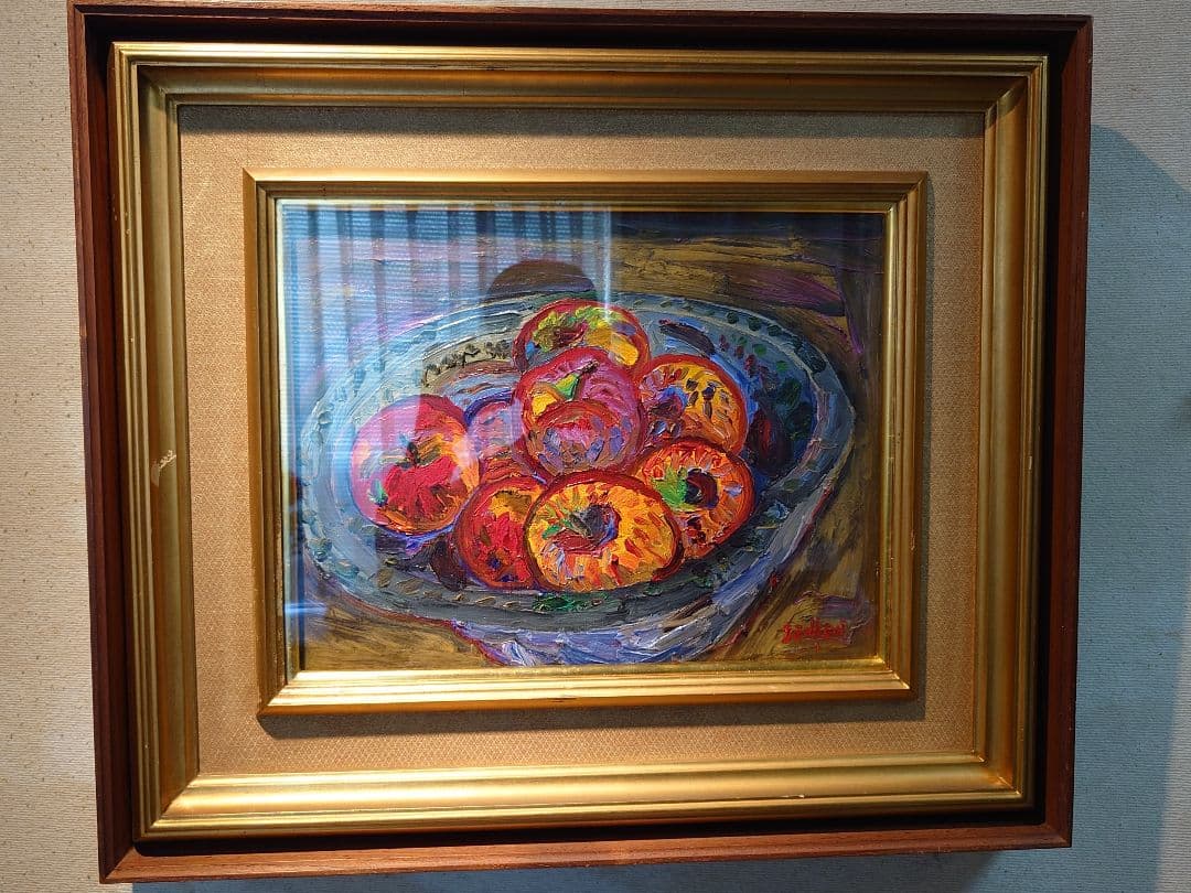 油彩画】作者不明、野間仁根風『果物のある静物画』 6号 - メルカリ