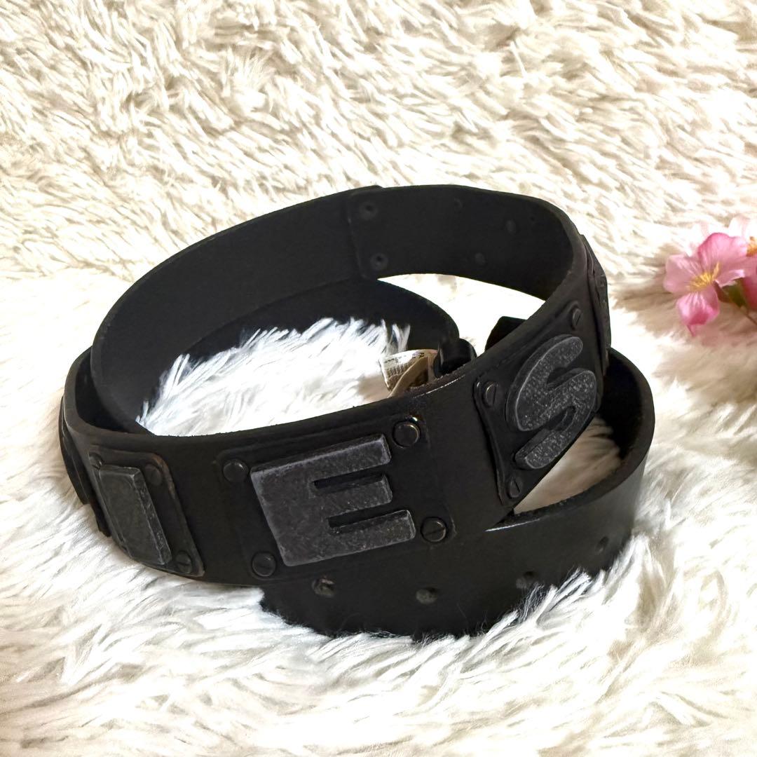 diesel ベルト 本革 メタルロゴ メンズ　イタリア製　レザー　y2k 黒