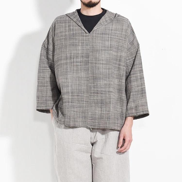 MITTAN SH-128 OC多色スラブフードシャツ 2 灰紺