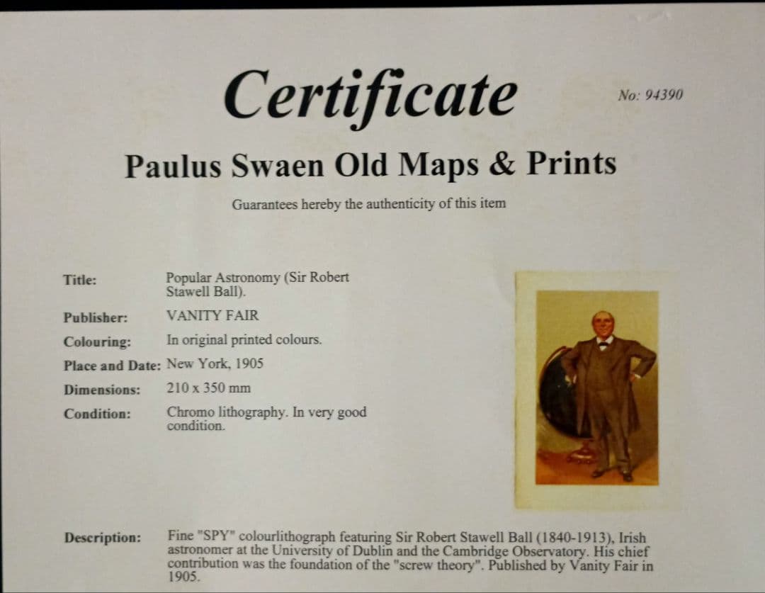 額装品 クロモリトグラフ VANITY FAIR 1905年「天文学者」レア作品