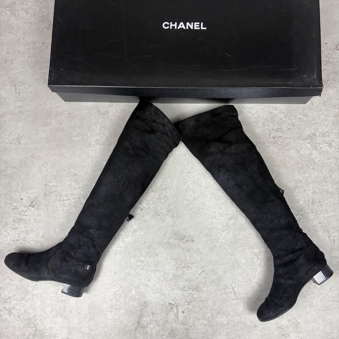 シャネル　CHANEL ココマーク　ニーハイブーツ　レザー　ブラック　36C