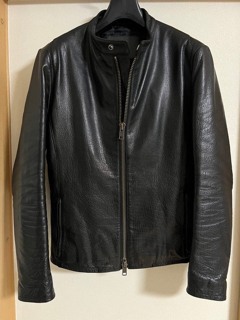 ★安い★本革★牛革★美品★シングルライダース★革ジャン★黒★Ｍ★レザー