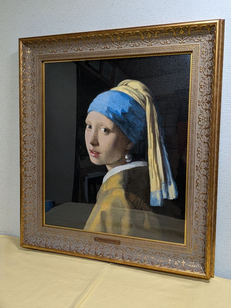 フェルメール　真珠の耳飾りの少女　ジークレーデジタルプリント　額装 フェルメール「真珠の首飾りの少女」 ジクレー、シルクスクリーンツヤ