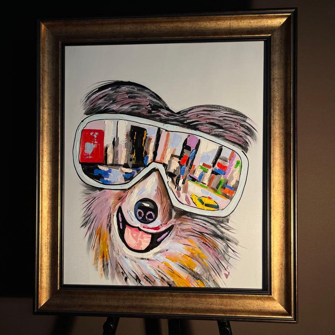 手書き 油絵 ゴーグルドック 絵画 インテリア 油彩画